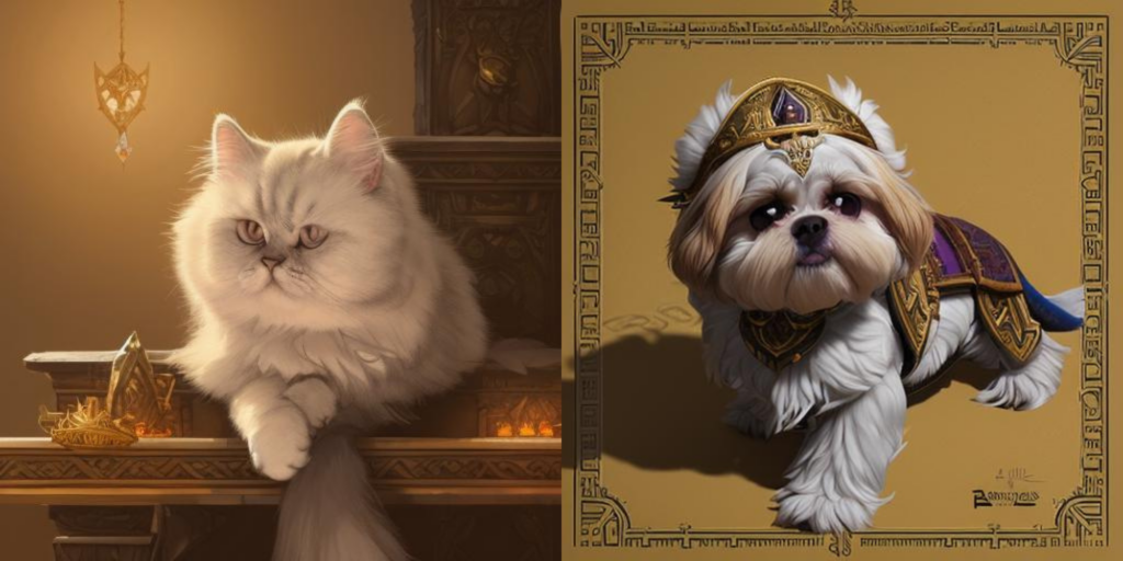 AI generated pet portraits of a cat and a dog
